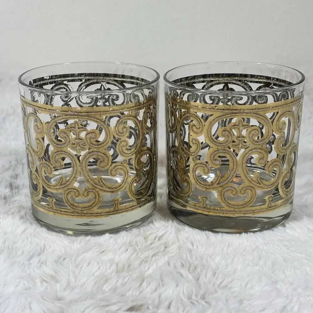 Vintage Georges Briard Gold Scroll Rocks Glasses – Mid Century Barware